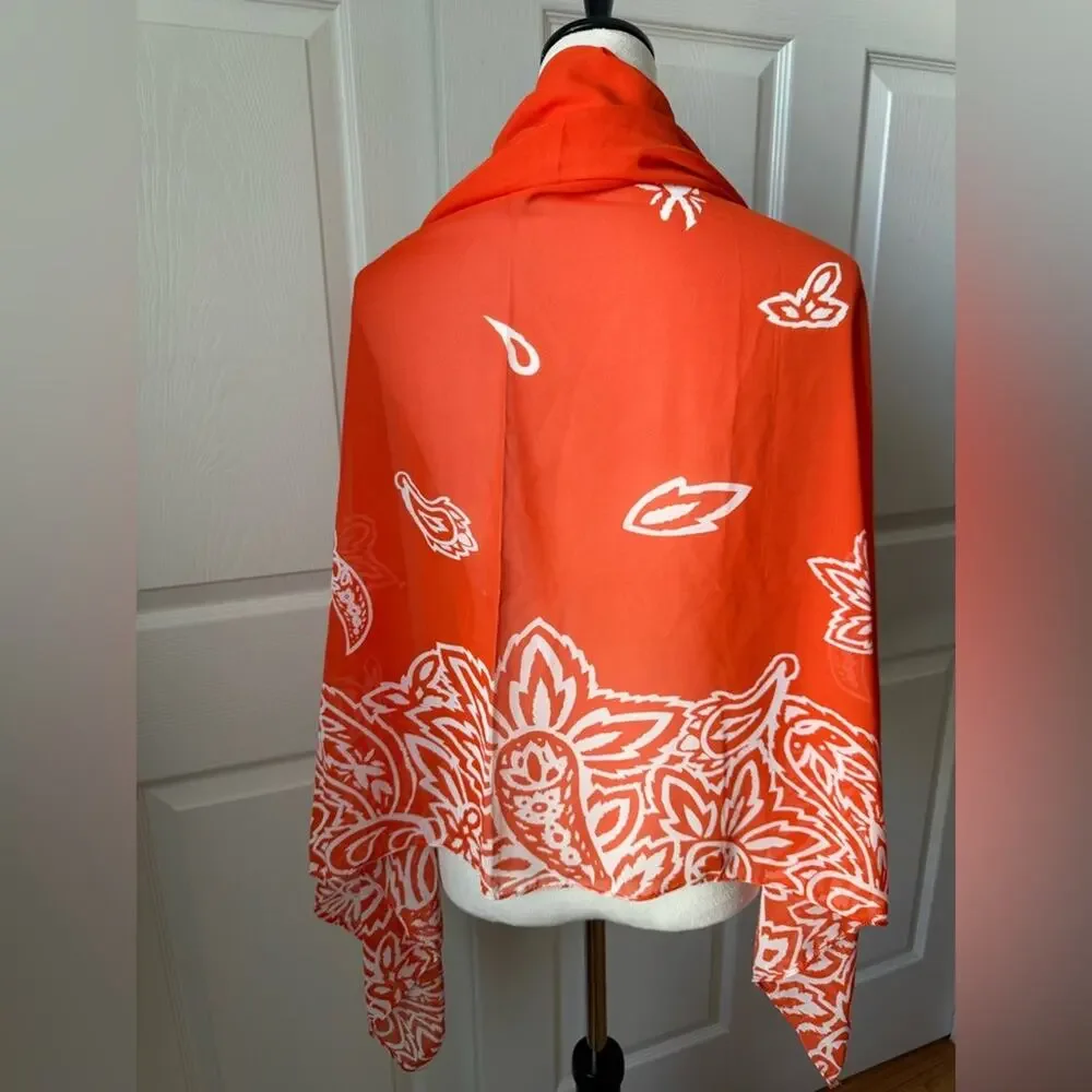 Estée‎ Lauder Orange White Floral Wrap Shawl Vintage 2005 Resortwear Beach Cover
